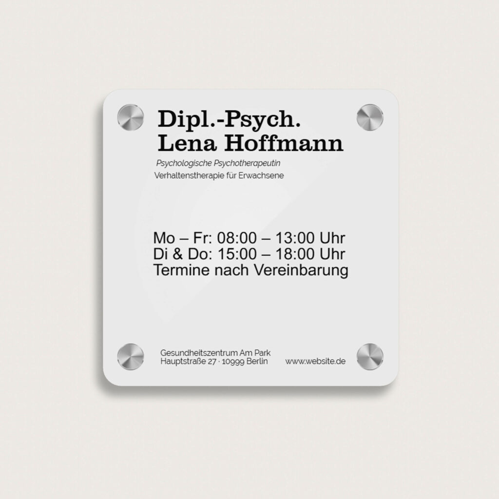 Praxisschild aus Acryl 150 x 150 mm