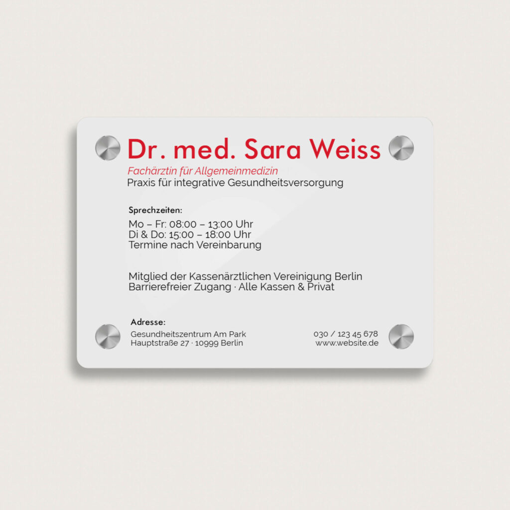 Praxisschild aus Acryl 170 x 120 mm