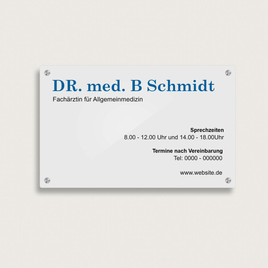 Praxisschild aus Acryl 400 x 250 mm