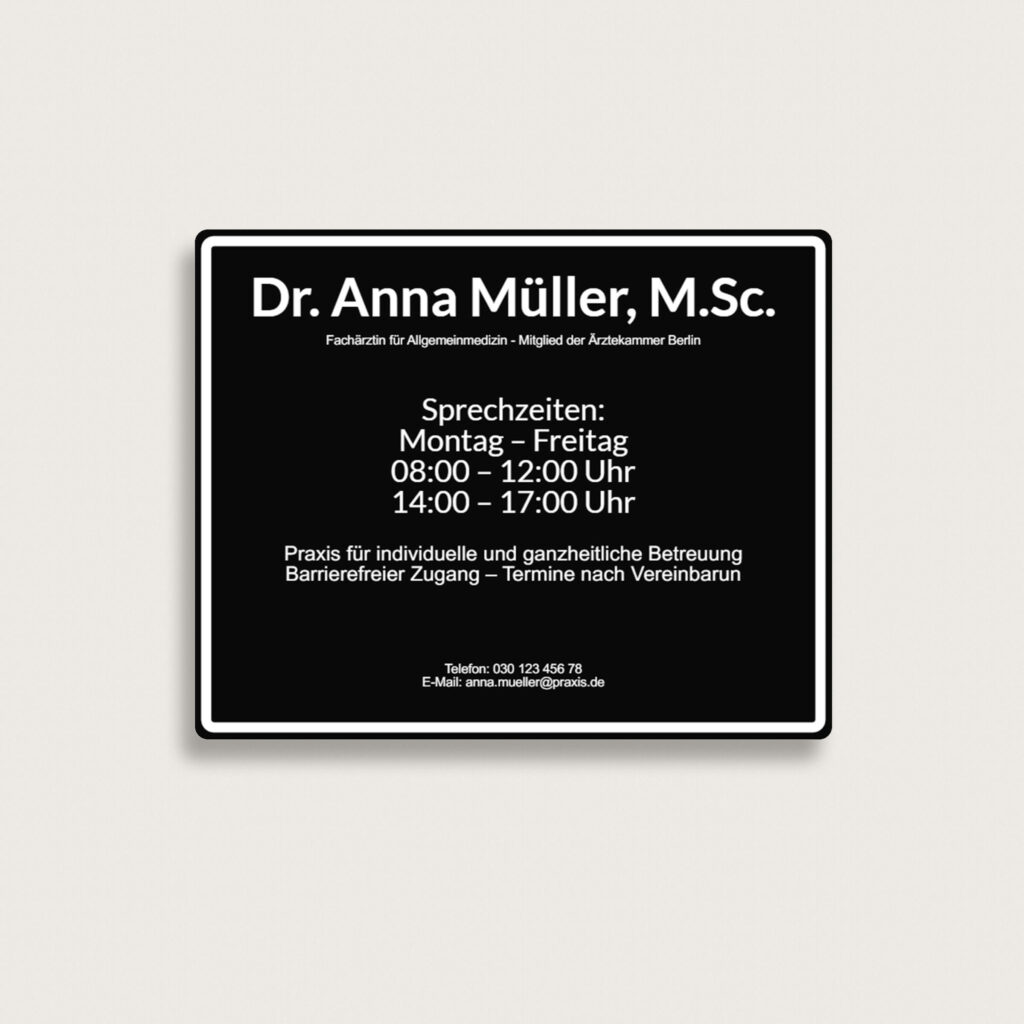Praxisschild aus Kunststoff 250 x 200 mm