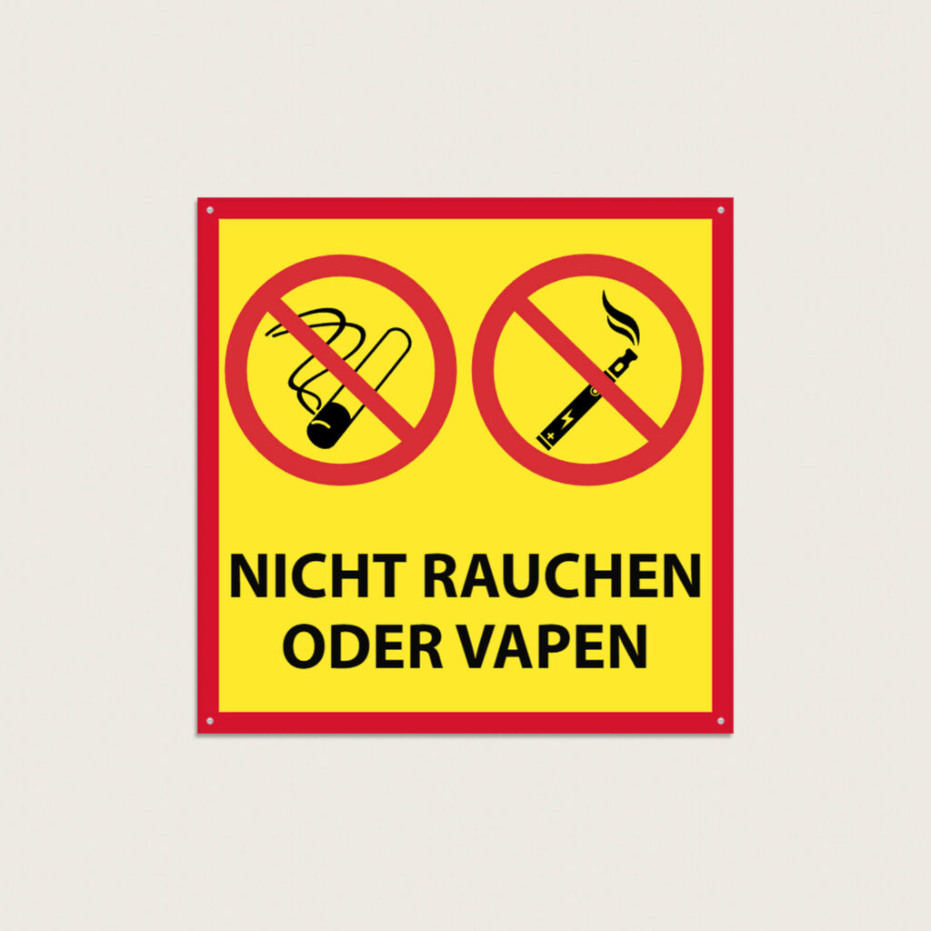 Nicht rauchen oder vapen schild aus Metall 300 x 300 mm