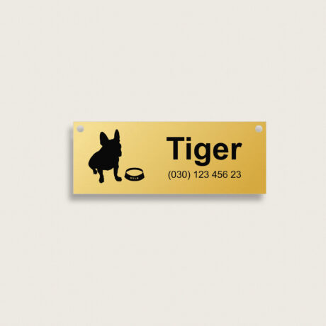 Käfigschild Hund aus Messing 80 x 30 mm