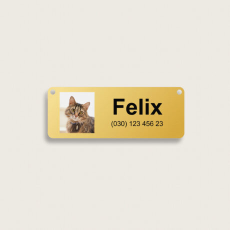 Käfigschild Katze aus Messing 80 x 30 mm