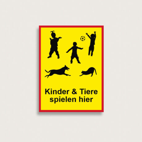 Warnschild “Kinder & Tiere spielen hier” aus Metall 300 x 400 mm