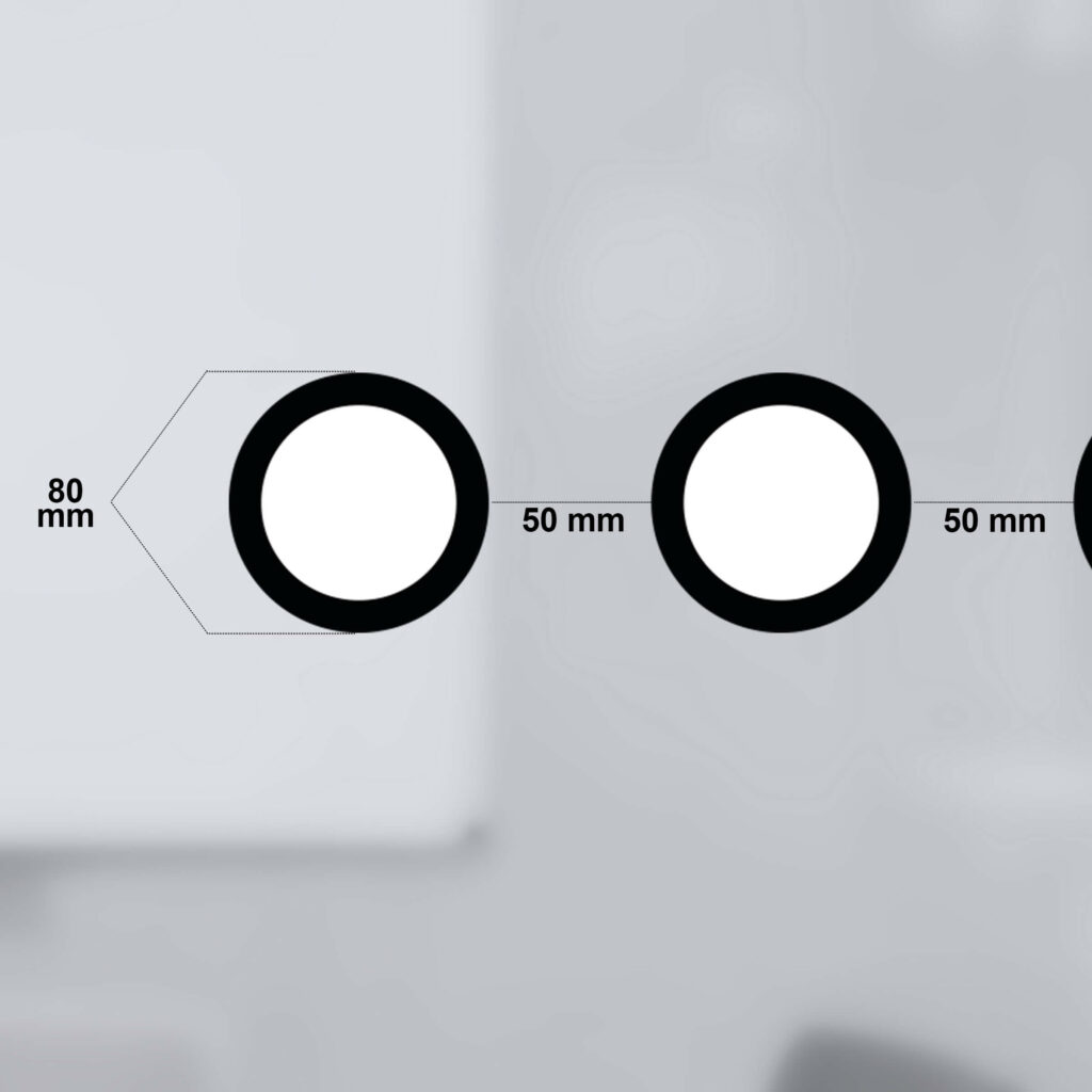 Glasmarkierungen für Barrierefreiheit – Weiße Kreise mit schwarzem Rand 80 mm