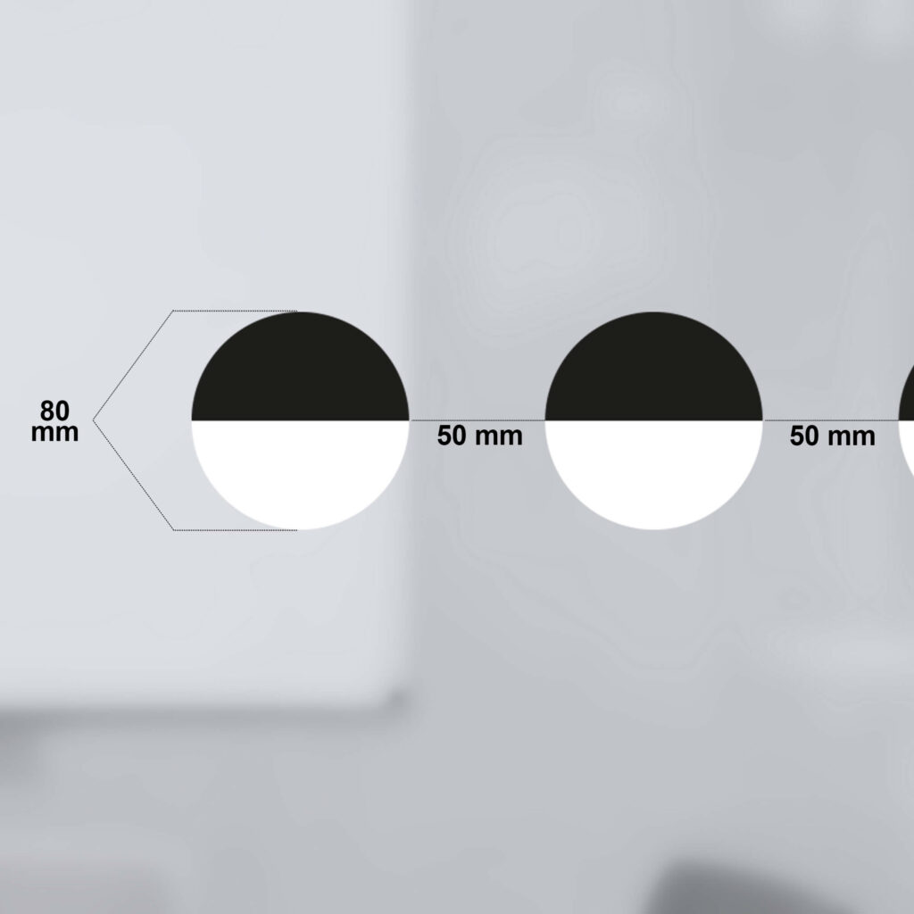 Glasmarkierungen für Barrierefreiheit – Schwarz-Weiße Kreise 80 mm