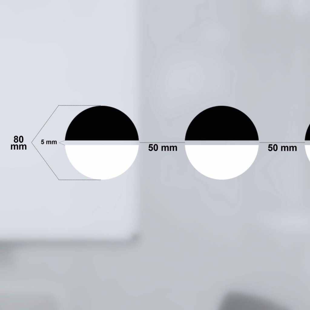 Glasmarkierungen für Barrierefreiheit – Schwarz-Weiß-Halbkreise 80 mm