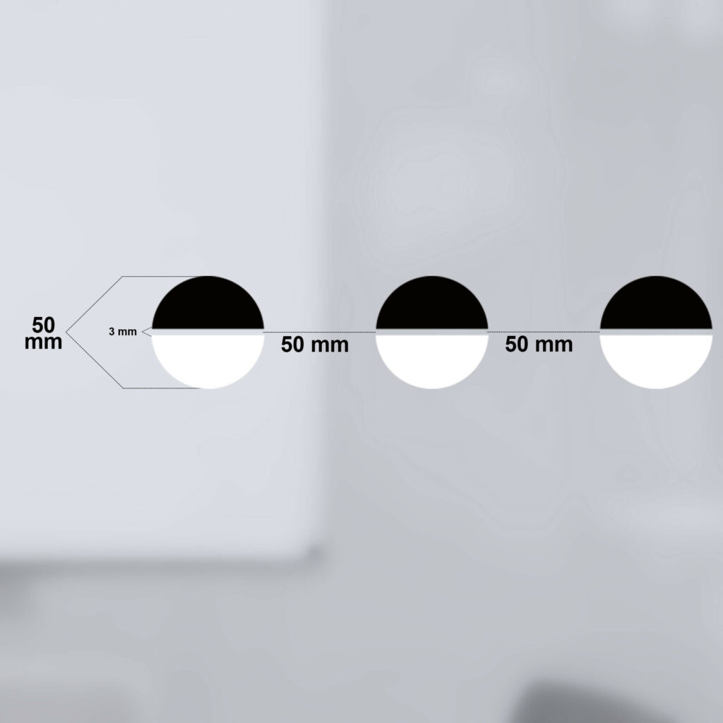 Glasmarkierungen für Barrierefreiheit – Schwarz-Weiß-Halbkreise 50 mm
